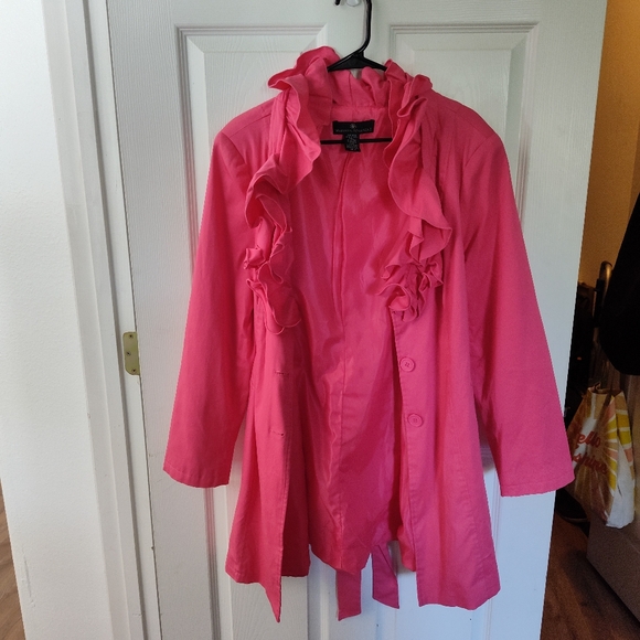 Rain/Spring Bright Pink Ruffled Jacket - Picture 3 of 4